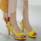 Peep Toe Stiletto Heels Transparent Back Straps Pumps Sandals - Yellow Patent PVC