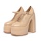 Round Toe High Platforms Chunky Heels Mary Janes Pumps - Apricot Patent