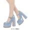 Round Toe High Platforms Chunky Heels Mary Janes Pumps - SkyBlue Patent