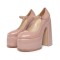 Round Toe High Platforms Chunky Heels Mary Janes Pumps - Pink Patent