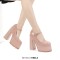 Round Toe High Platforms Chunky Heels Mary Janes Pumps - Pink Patent