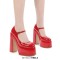 Round Toe High Platforms Chunky Heels Mary Janes Pumps - Red Patent