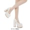 Round Toe High Platforms Chunky Heels Mary Janes Pumps - White Patent