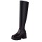 Round Toe Chunky Heels Platforms Knee Highs Elastic Boots - Black Faux Leather