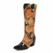 Pointed Toe Chunky Heels Printed Fabric Metal Skull Buckle Docarated Wild West Knee Highs Boots - Yellow Patent