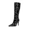 Pointed Toe Stiletto Heels Rhinestones Knee Highs Boots - Black