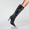 Pointed Toe Stiletto Heels Rhinestones Knee Highs Boots - Black
