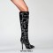 Pointed Toe Stiletto Heels Rhinestones Knee Highs Boots - Black