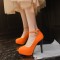Pointed Toe Ankle Buckle Straps Stiletto Heels Platforms Pumps - Orange