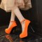 Pointed Toe Ankle Buckle Straps Stiletto Heels Platforms Pumps - Orange
