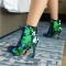 Pointed Toe Stiletto Heels Sequined Lace Up Side Zipper Ankle Highs Dance Booties - Green