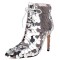 Pointed Toe Stiletto Heels Sequined Lace Up Side Zipper Ankle Highs Dance Booties - Silver