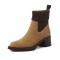 Pointed Square Toe Retro Chunky Heels Socks Locomotive Pull On Boots - Brown Suede