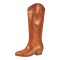 Pointed Toe Chunky Heels Western Style Knee Highs Snake Print Western Cowgirl Boots - Orange Faux Leather