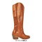 Pointed Toe Chunky Heels Western Style Knee Highs Snake Print Western Cowgirl Boots - Orange Faux Leather