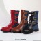 Round Toe Three Row Metal Buckle Ankle Highs British Style Boots - Black Faux Leather