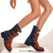 Round Toe Three Row Metal Buckle Ankle Highs British Style Boots - Brown Faux Leather