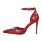 Stiletto Heels Pointed Toe Rhinestones Buckle Straps Decorated Sexy Punk Dorsay Pumps - Red