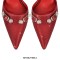 Stiletto Heels Pointed Toe Rhinestones Buckle Straps Decorated Sexy Punk Dorsay Pumps - Red