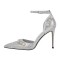 Stiletto Heels Pointed Toe Rhinestones Buckle Straps Decorated Sexy Punk Dorsay Pumps - Silver