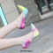 Pointed Toe Stiletto Heels Painting Multicolor Brush Design Pumps - Hot Pink