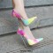 Pointed Toe Stiletto Heels Painting Multicolor Brush Design Pumps - Hot Pink