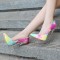 Pointed Toe Stiletto Heels Painting Multicolor Brush Design Pumps - Hot Pink