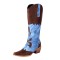 Pointed Toe Knee Highs Western Style Denim Cowboy Boots - Brown Faux Leather