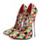 Pointed Toe Stiletto Heels Geometry Artwork Colorful Pumps - Green