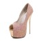 Peep Toe Low Platforms Glitters Stiletto Heels Elegant Pumps - Pink Sequined Cloth