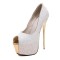 Peep Toe Low Platforms Glitters Stiletto Heels Elegant Pumps - White Sequined Cloth