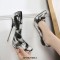 Pointed Toe Stiletto Heels Painting Brush Design Pumps - Black