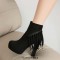 Round Toe Side Zipper Platforms Ankle highs Tassels Boots - Black Mesh Fabric or Flock