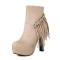 Round Toe Side Zipper Platforms Ankle highs Tassels Boots - Apricot Tan Mesh Fabric or Flock