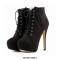 Round Toe Stiletto Heels Suede Lace Up Platforms Ankle Highs Booties - Black