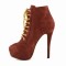 Round Toe Stiletto Heels Suede Lace Up Platforms Ankle Highs Booties - Coffee