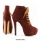 Round Toe Stiletto Heels Suede Lace Up Platforms Ankle Highs Booties - Coffee