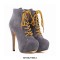 Round Toe Stiletto Heels Suede Lace Up Platforms Ankle Highs Booties - Gray