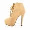 Round Toe Stiletto Heels Suede Lace Up Platforms Ankle Highs Booties - Nude