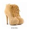 Round Toe Stiletto Heels Suede Lace Up Platforms Ankle Highs Booties - Nude
