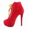 Round Toe Stiletto Heels Suede Lace Up Platforms Ankle Highs Booties - Red