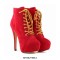 Round Toe Stiletto Heels Suede Lace Up Platforms Ankle Highs Booties - Red