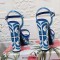 Peep Toe Platforms Chunky Heels Flowers Ankle Buckle Straps Ethnic Style Sandals - Blue Patent