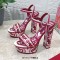 Peep Toe Platforms Chunky Heels Flowers Ankle Buckle Straps Ethnic Style Sandals - Red Patent