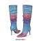 Pointed Toe Stiletto Heels Gradient Rhinestone Pleated Knee Highs Boots - Blue