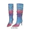 Pointed Toe Stiletto Heels Gradient Rhinestone Pleated Knee Highs Boots - Blue