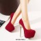 Round Toe Stiletto Golden Heels Suede Shaft Platforms Pumps - Red