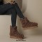 Round Toe Flat Bottom Platforms Wool Winter Ankle Highs Boots - Auburn