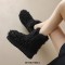 Round Toe Flat Bottom Platforms Wool Winter Ankle Highs Boots - Black