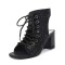 Peep Toe Chunky Heels Lace Up Ankle Highs Rhinestones Summer Sandals Booties - Black Sequined Cloth